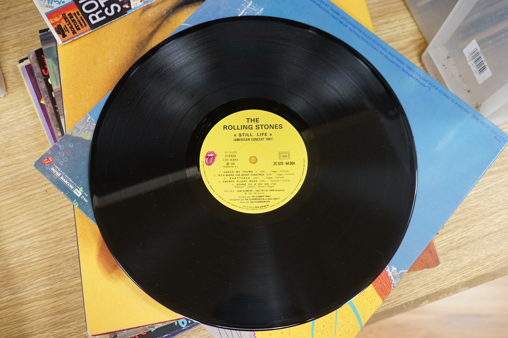 Eighteen The Rolling Stones related LP record albums, including five early pressings on Decca label; Rolling Stones, Rolling Stones No.2, Out of Our Heads, Aftermath, and Between the Buttons, together with; Exile on Main